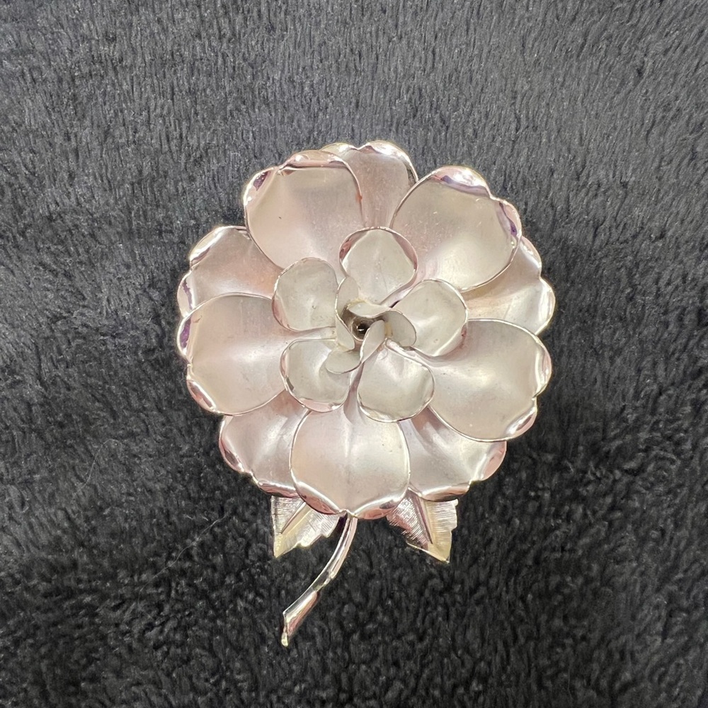 Vintage Silver Tone Flower Pin Brooch Layered Design